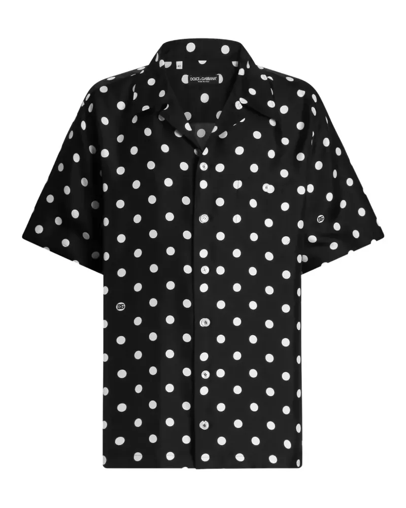 Dolce & Gabbana Hemd aus Seidentwill mit Polka Dots - Schwarz Schwarz
