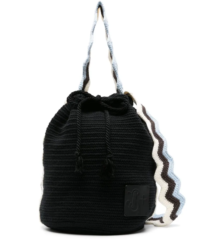 Jil Sander Gestrickte Beuteltasche mit Zickzackstreifen - Schwarz Schwarz
