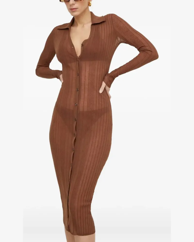 Pinko Geripptes Midikleid mit Knöpfen - Braun Braun