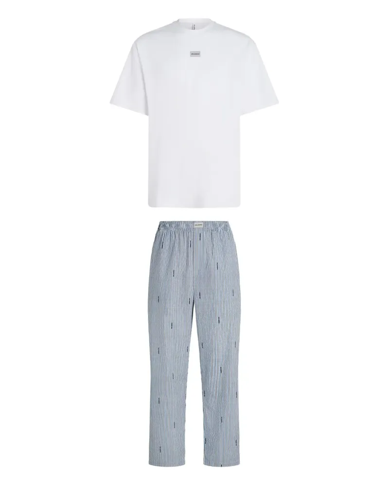 Karl Lagerfeld Gestreifter Pyjama mit Logo - Weiß Weiß