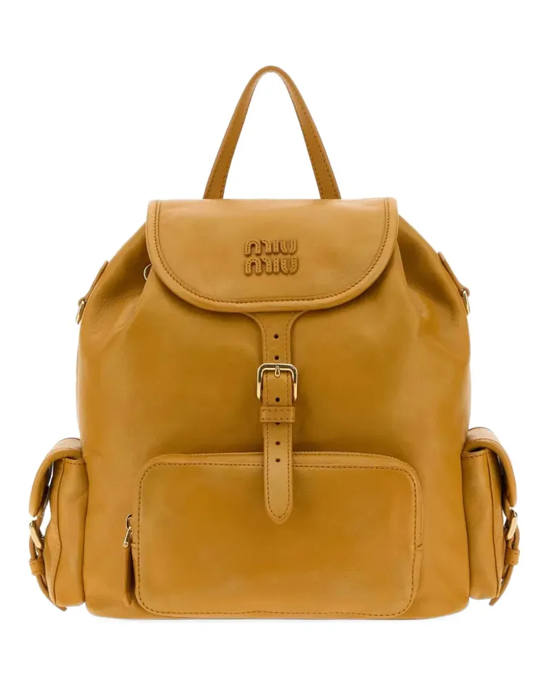 Miu Miu logo-plaque buckled backpack - Gelb Gelb
