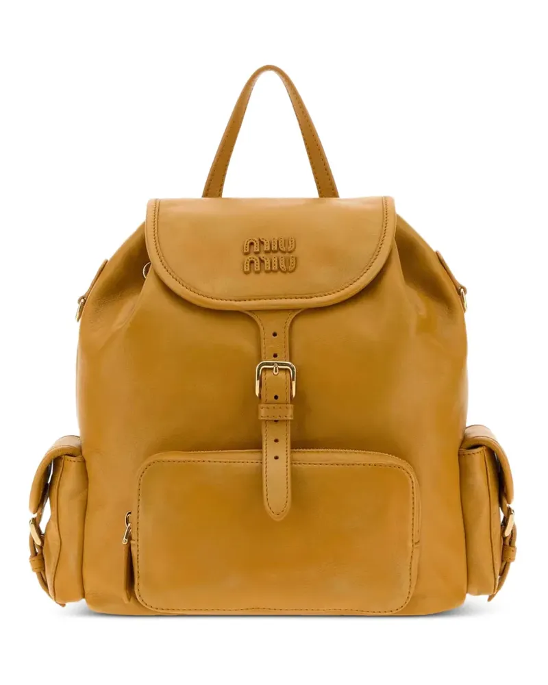 Miu Miu logo-plaque buckled backpack - Gelb Gelb