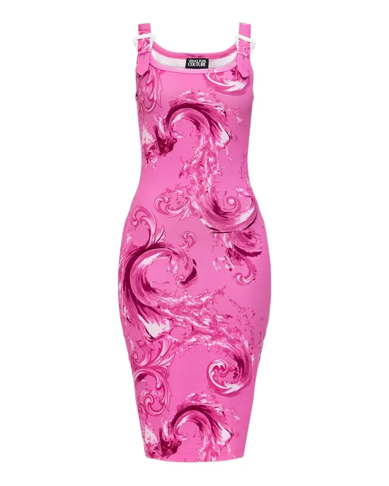Versace Jeans Chromo Couture-print buckle-straps midi cotton dress - Rosa Rosa