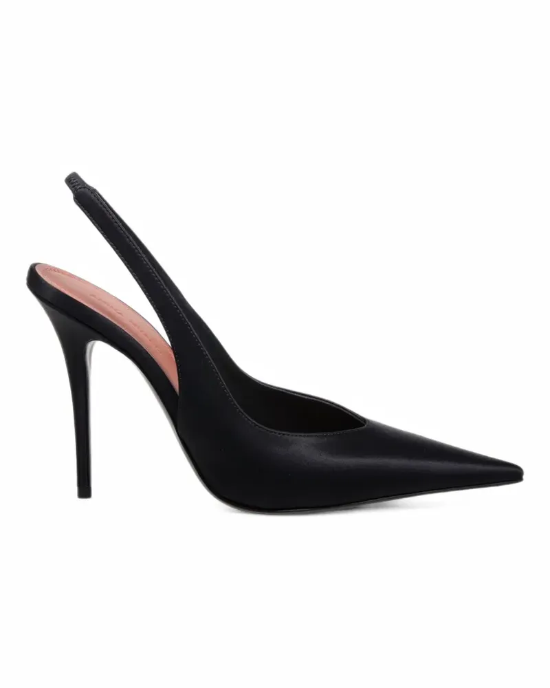Amina Muaddi Anok Sling 105 aus schwarzem Satin Schwarz