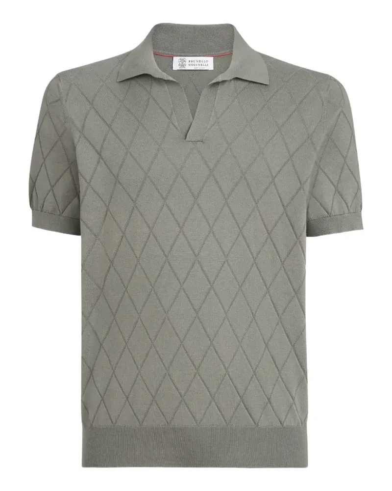 Brunello Cucinelli Leichtes Strick-Polo aus Baumwolle mit Argyle-Strukturmuster - Grün Grün