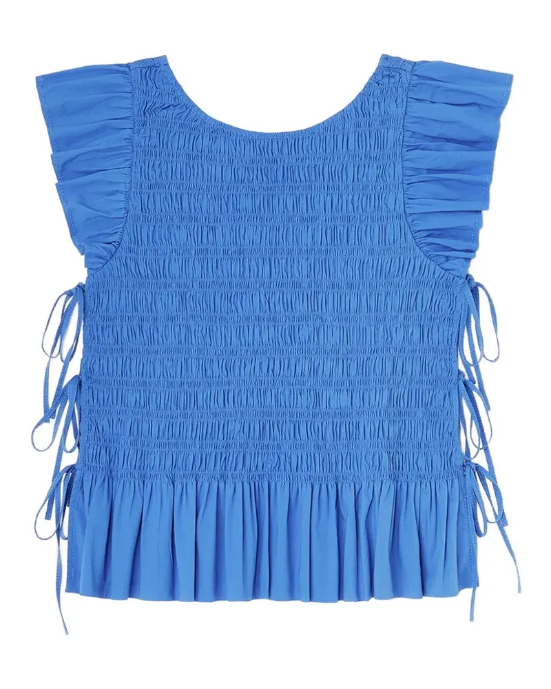 Ganni top in smocked cotton - Blau Blau