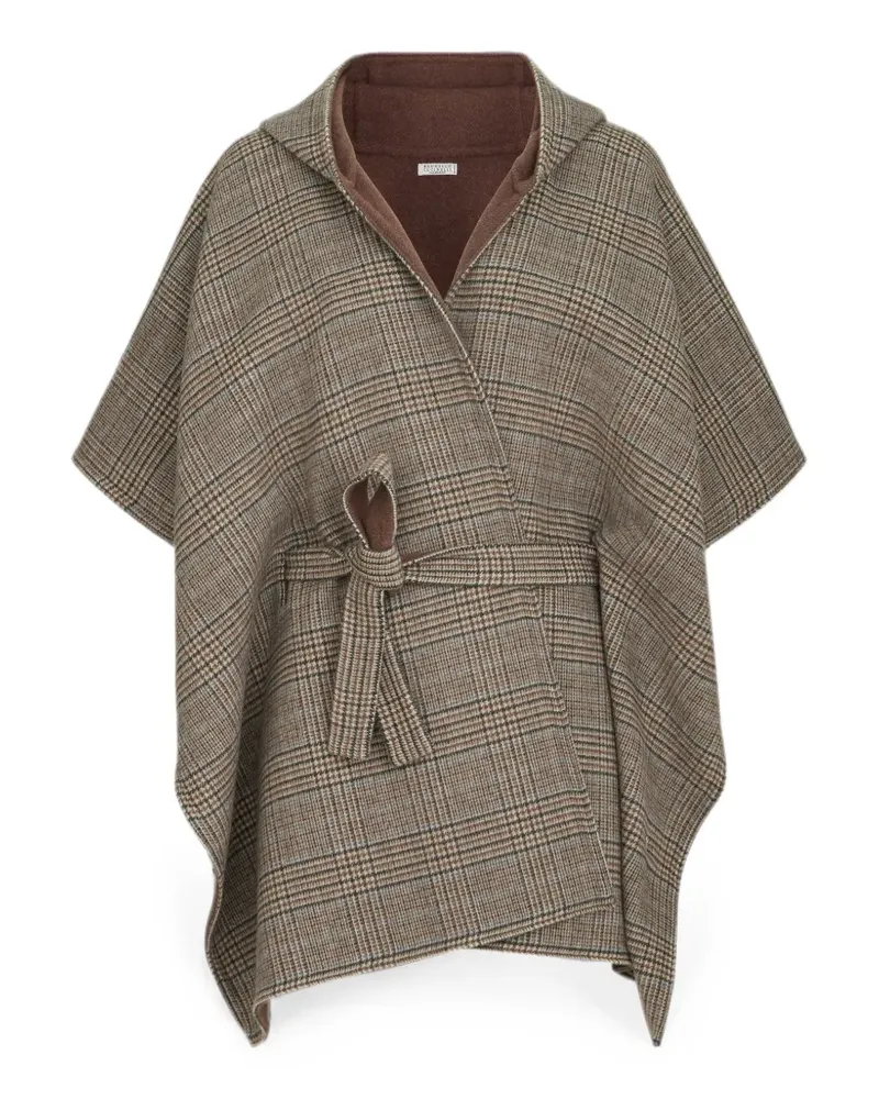 Brunello Cucinelli Wendbarer Poncho aus Kaschmir und Prince of Wales-Doppeltuch - Braun Braun