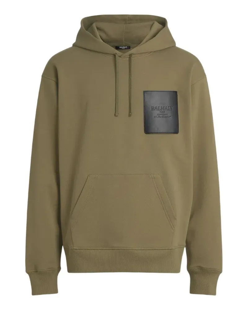 Balmain Hoodie mit Vintage-Lederetikett - Grün Grün