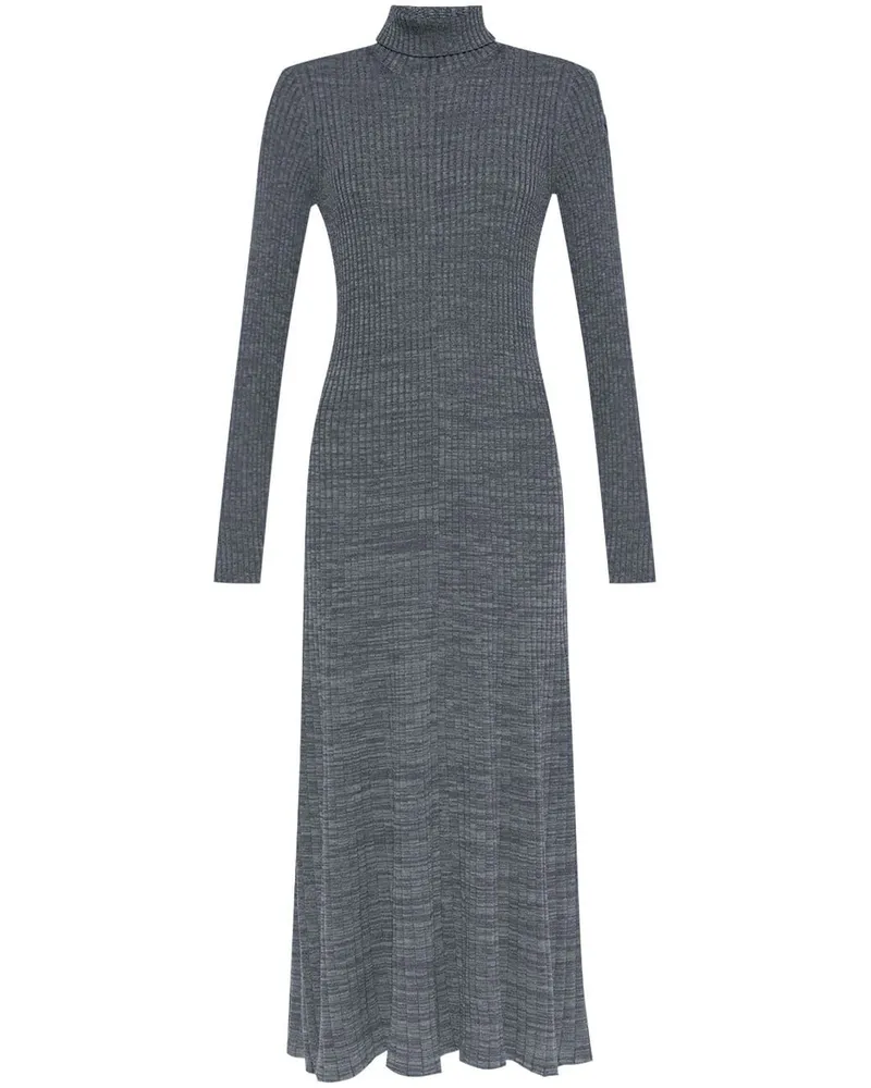 Moncler Woll-Maxikleid mit Logo-Patch - Grau Grau