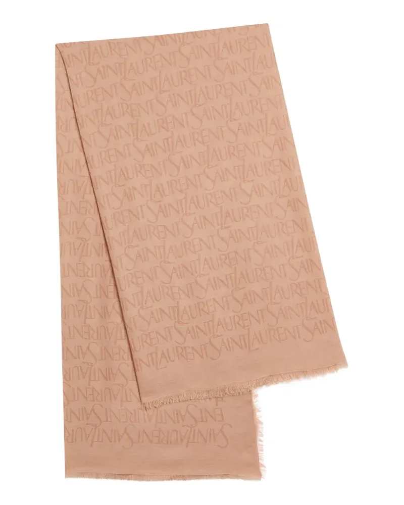 Saint Laurent logo-pattern fringed scarf - Nude Nude
