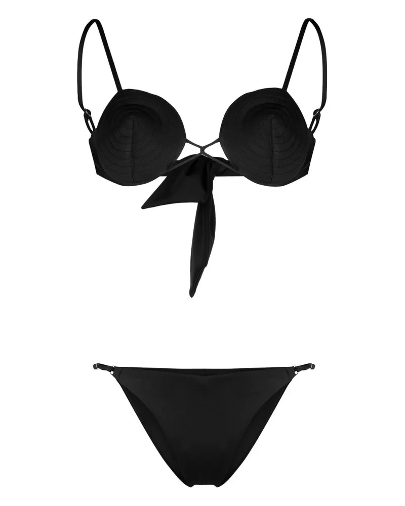 Noire Swimwear Bikini mit Ziernähten Schwarz