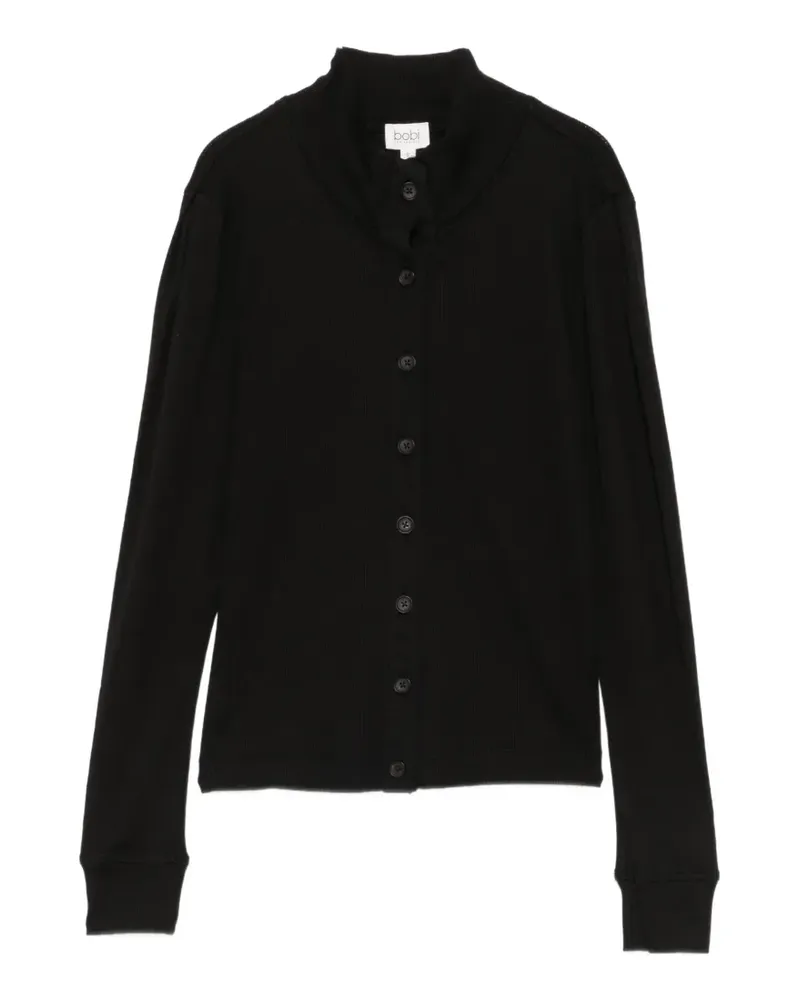 Bobi Gerippter Cardigan mit Stehkragen - Schwarz Schwarz