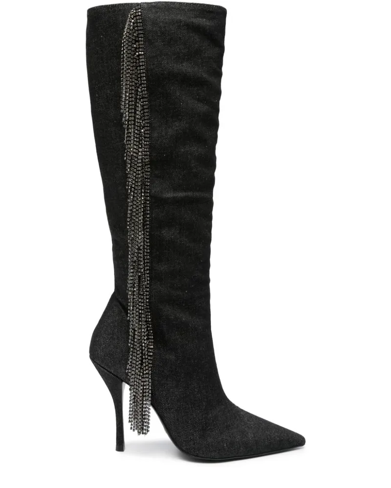 Stuart Weitzman Kniehohe Crystal Fringe Stiefel , 100mm - Schwarz Schwarz