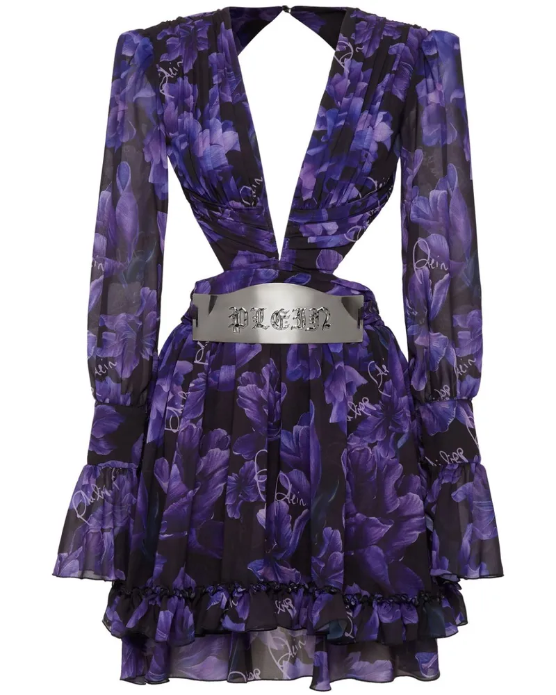 Philipp Plein Chiffon-Minikleid mit Blumen-Print - Schwarz Schwarz