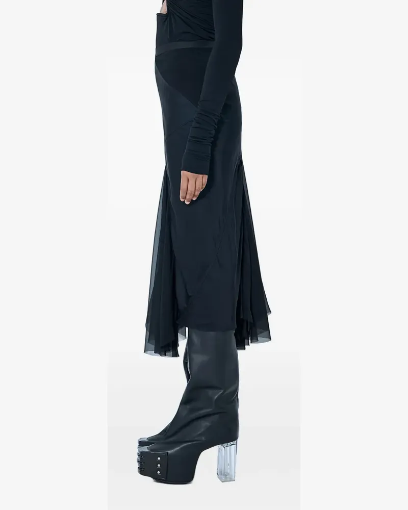 Rick Owens Asymmetrischer DBL Midirock - Schwarz Schwarz