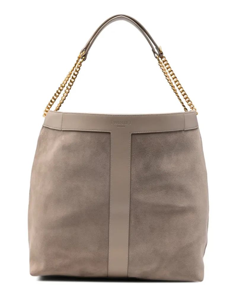 Twin-Set suede panelled shoulder bag - Nude Nude