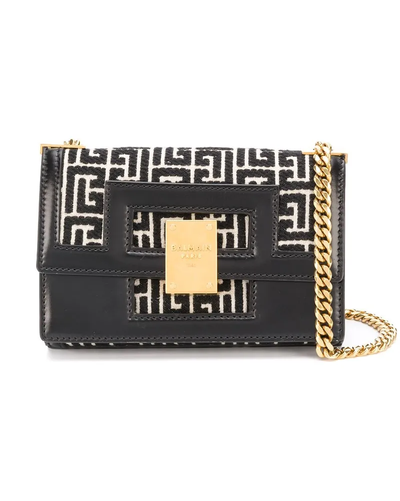 Balmain Kleine '1945' Schultertasche mit Jacquardmuster - Schwarz Schwarz