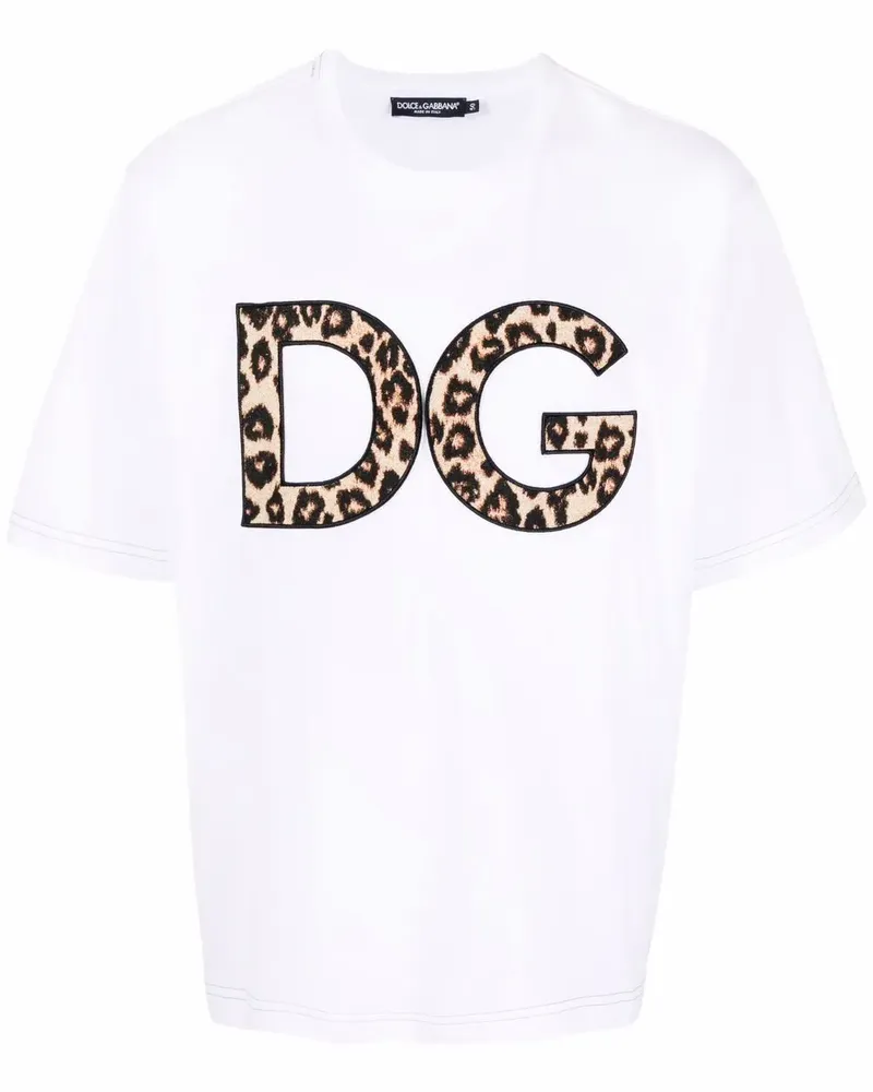 Dolce & Gabbana T-Shirt mit DG-Leoparden-Patch - Weiß Weiß