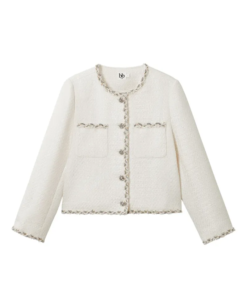 b+ab Tweed-Jacke mit Flechtborten - Weiß Weiß