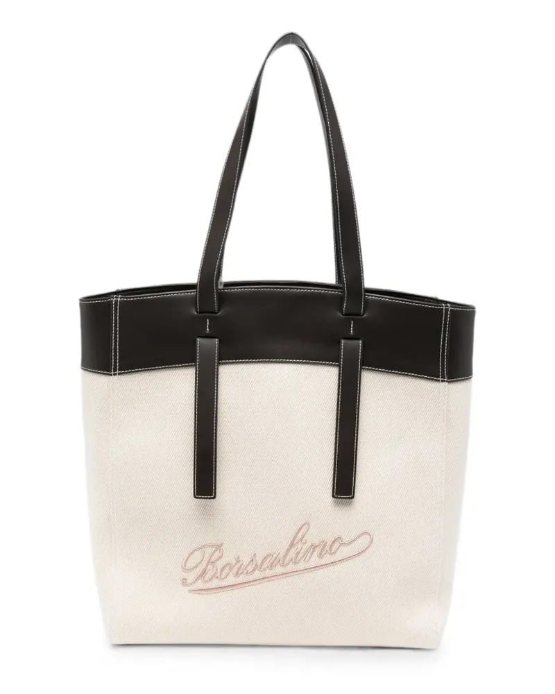 Borsalino logo-embroidered contrast-trim tote bag - Nude Nude