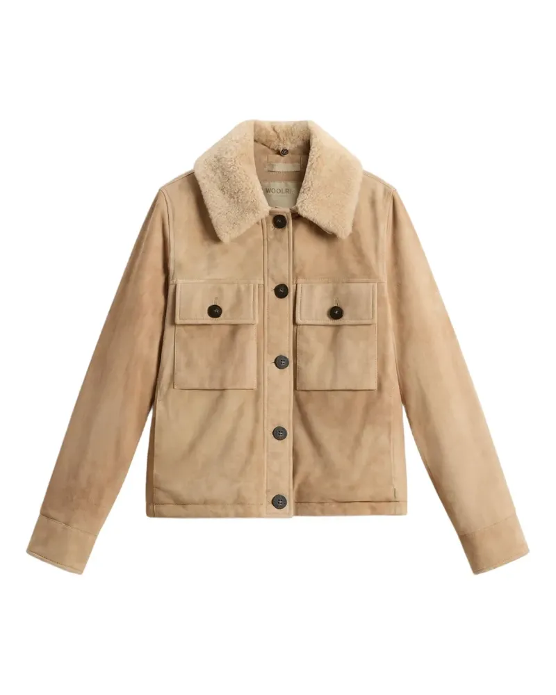 Woolrich suede shearling-collar jacket - Nude Nude