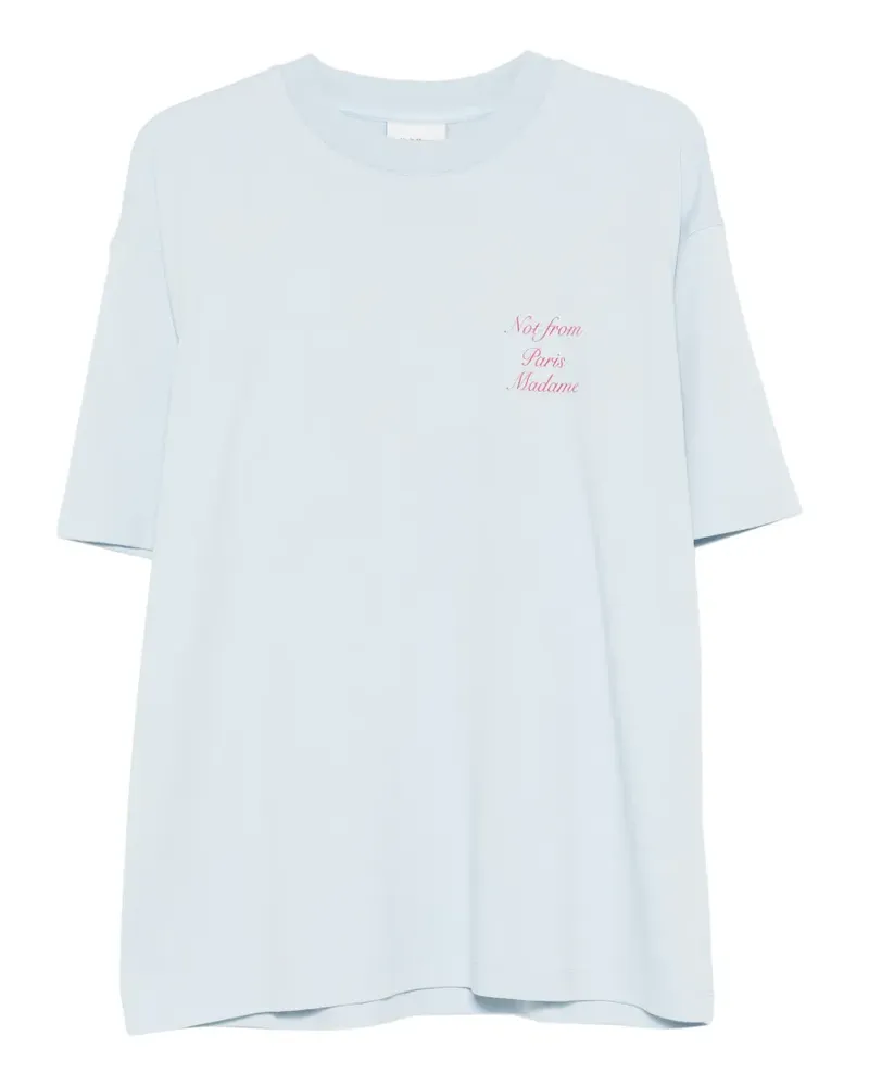 Drôle de Monsieur Slogan Calligraphy T-Shirt mit rundem Ausschnitt - Blau Blau