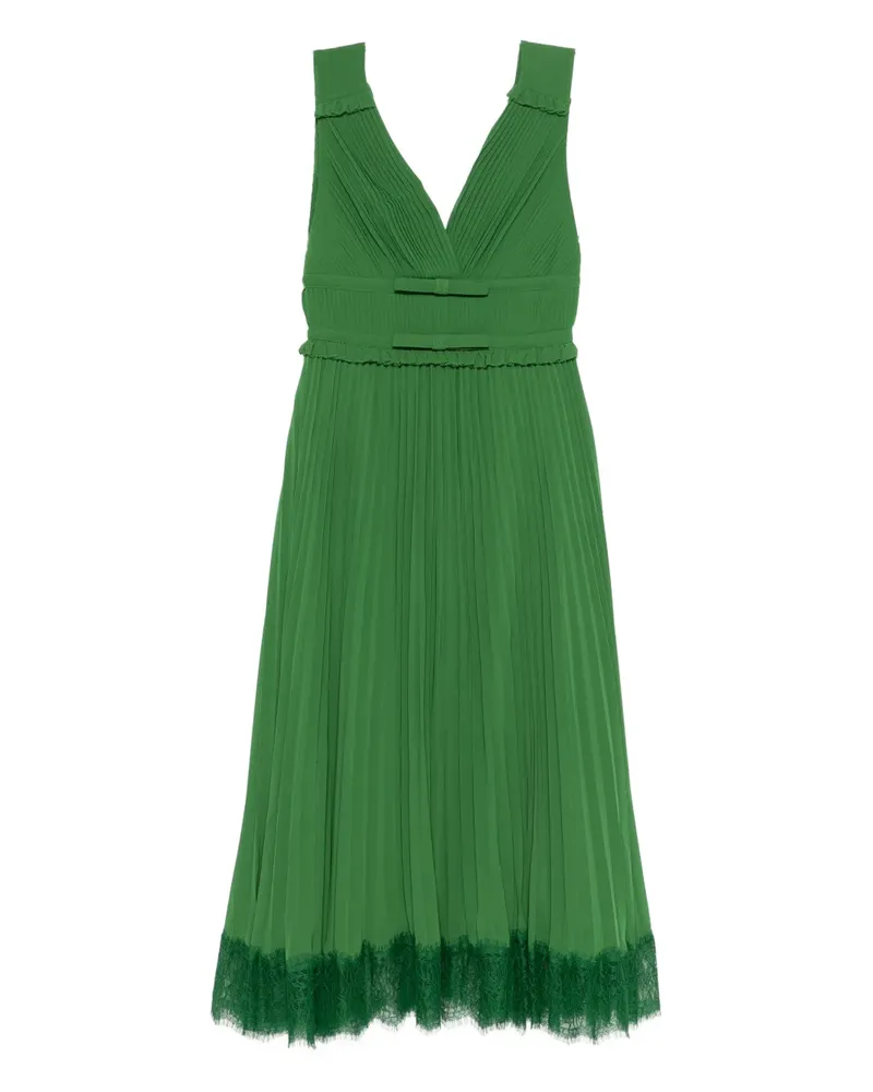 Self-Portrait Bow Pleated Dress - Grün Grün