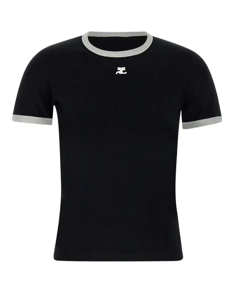 Courrèges contrast-trim logo T-shirt - Schwarz Schwarz
