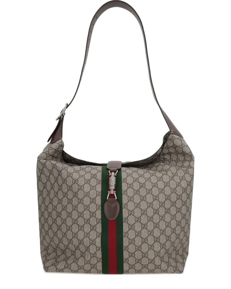 Gucci GG Supreme Schultertasche mit Webstreifen - Braun Braun