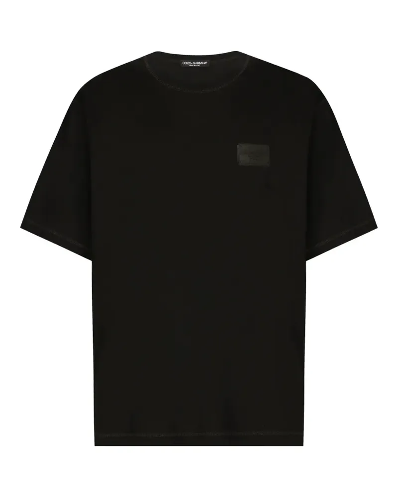 Dolce & Gabbana cotton T-shirt with branded tag - Schwarz Schwarz