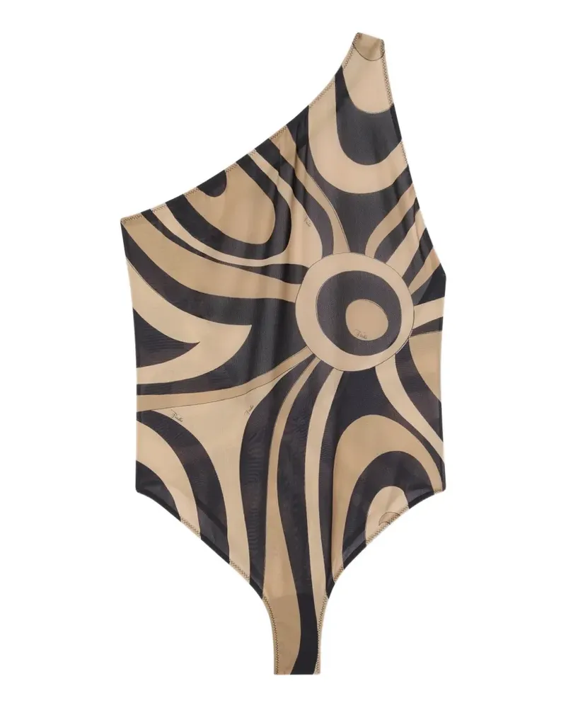 Emilio Pucci Marmo-print one-shoulder swimsuit - Nude Nude