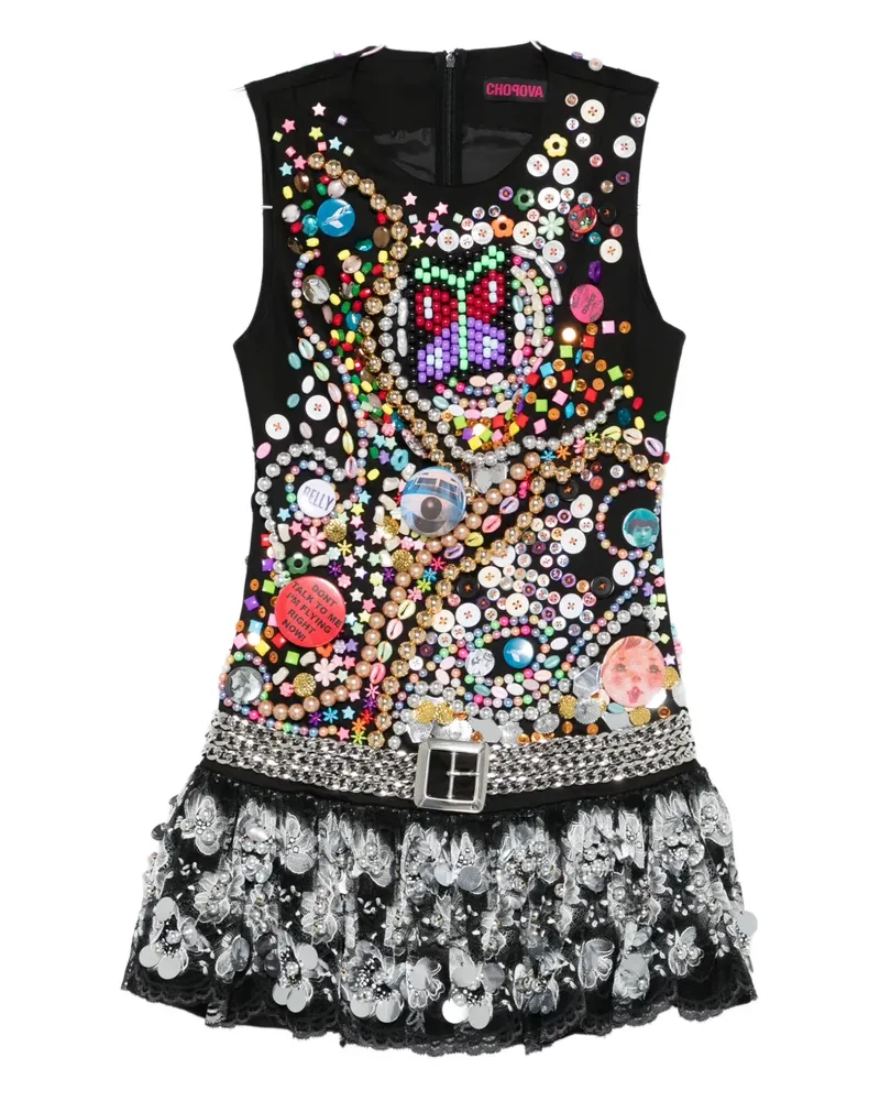 CHOPOVA LOWENA Skyhawk Kleid mit Perlen - Schwarz Schwarz
