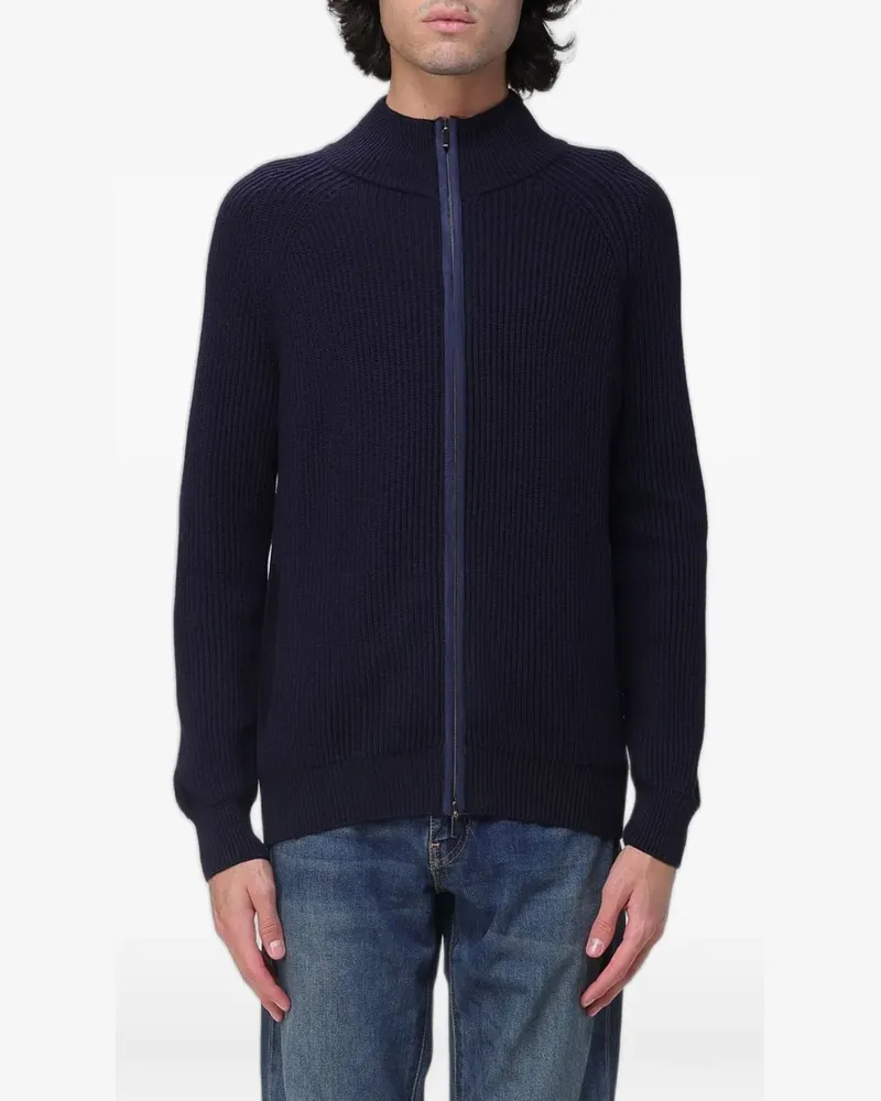 XC ribbed-knit zip-up cardigan - Blau Blau