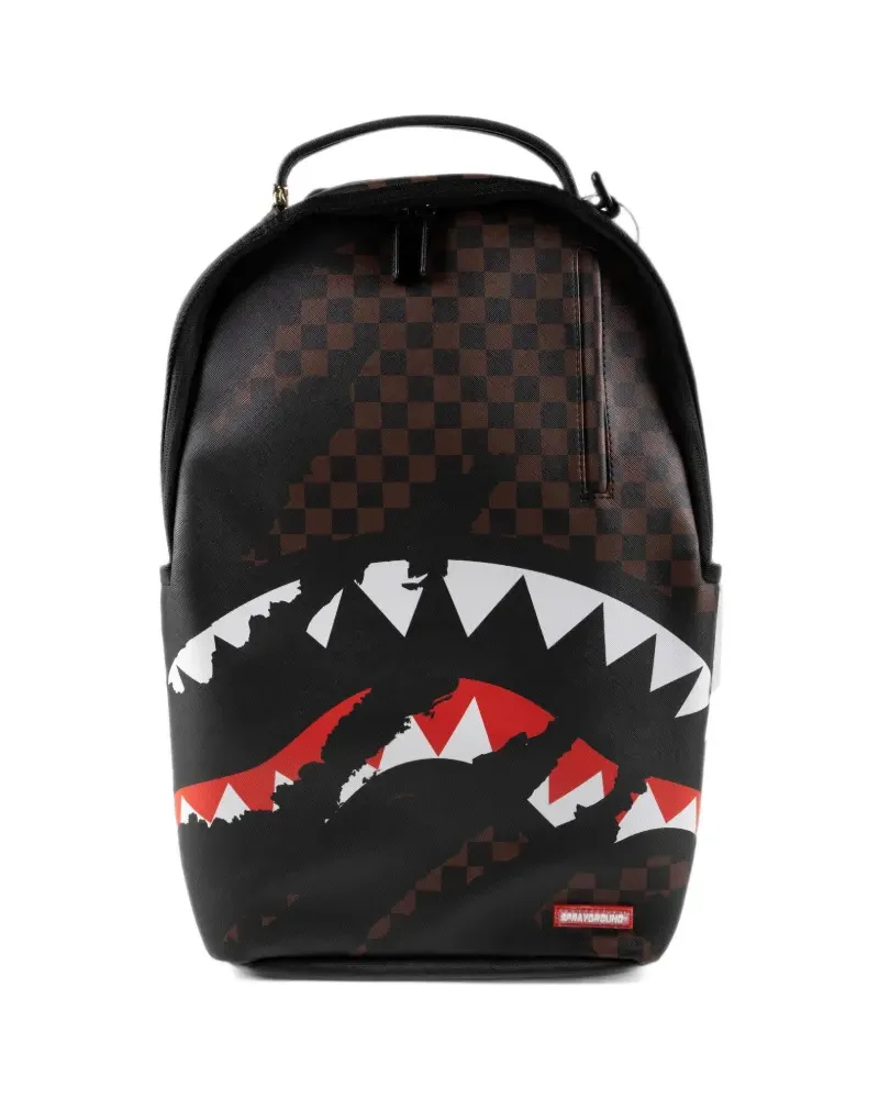 Sprayground check-pattern shark-print backpack - Schwarz Schwarz
