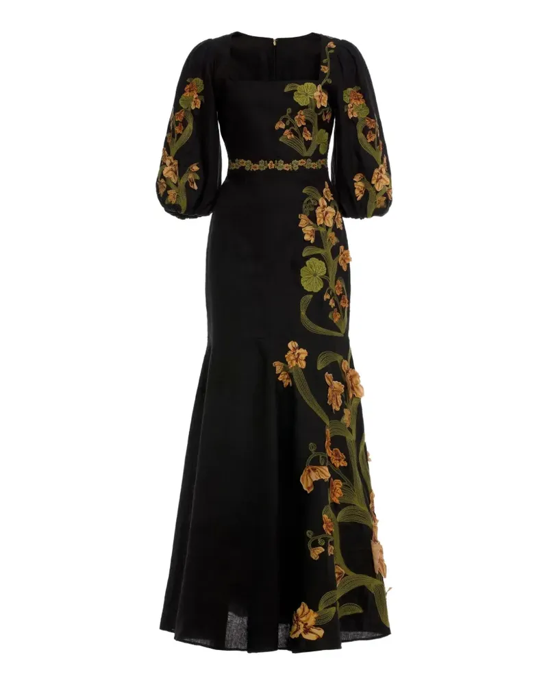 AGUA BENDITA Clavel Cordillera Maxikleid mit Blumenstickerei - Schwarz Schwarz