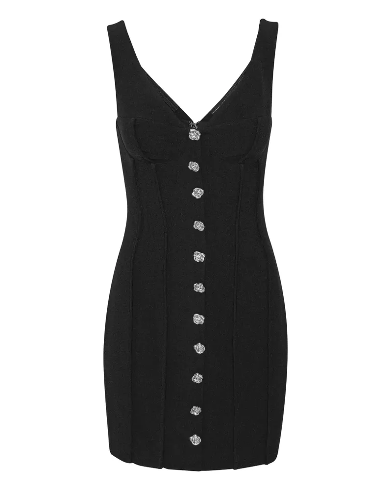 ROTATE Birger Christensen Minikleid mit Rosen-Knöpfen - Schwarz Schwarz
