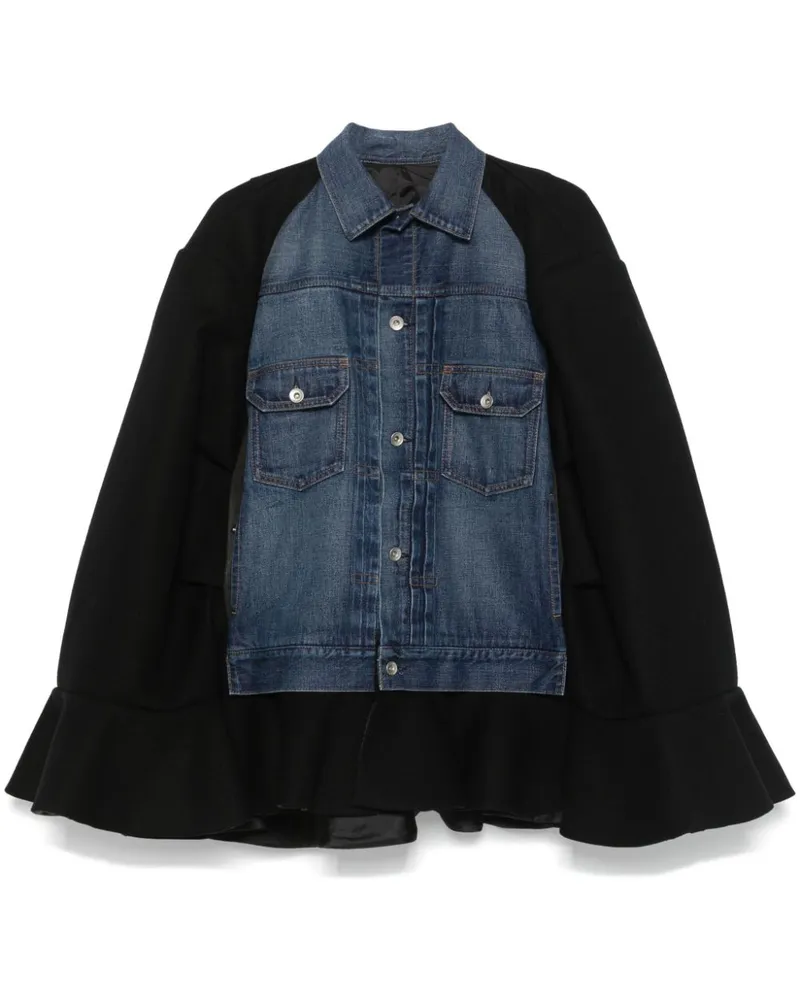 Sacai Cape mit Jeanseinsatz - Schwarz Schwarz