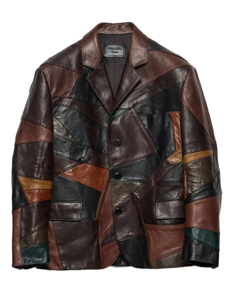 Prada Lederjacke im Patchwork-Design - Braun Braun