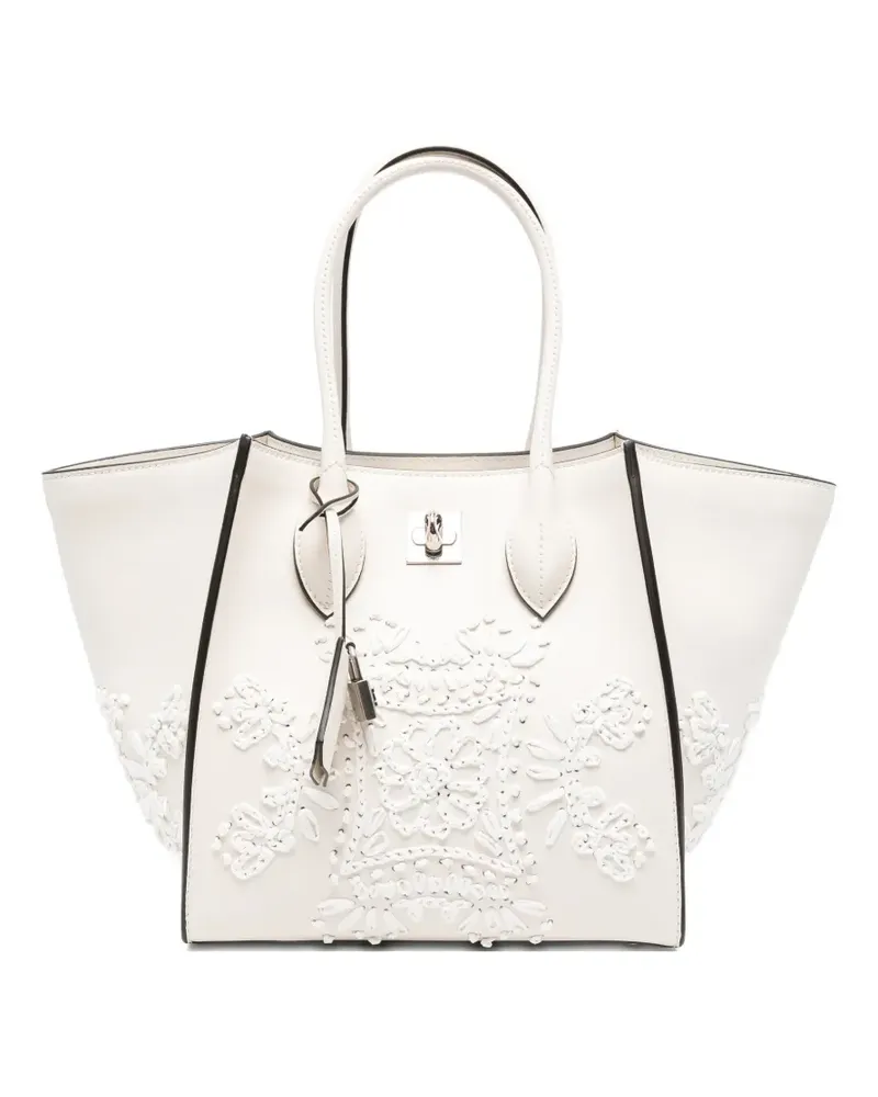 Ermanno Scervino lace-embroidered leather tote bag - Weiß Weiß
