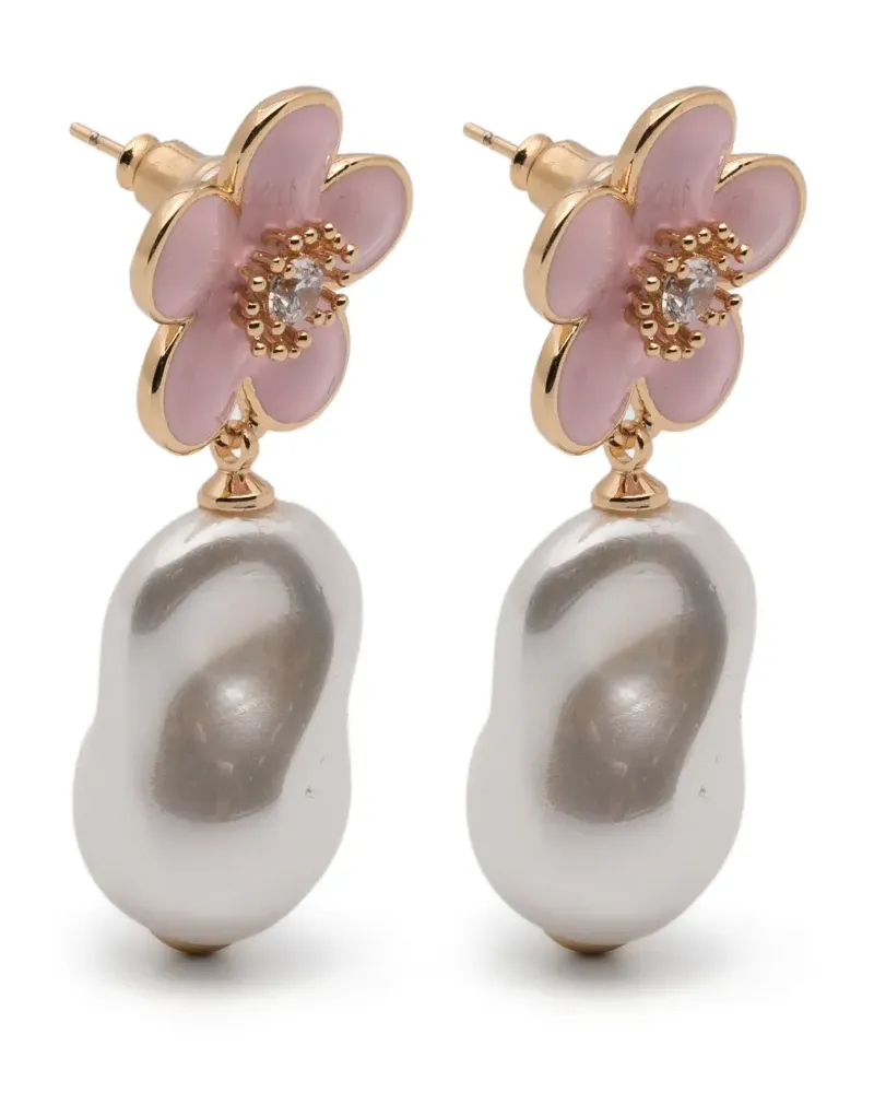 Self-Portrait flower-motif pearl-drop earrings - Gold Gold