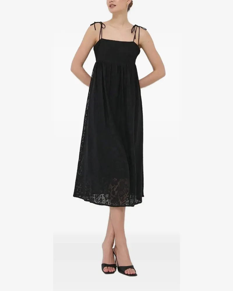 Notes du Nord Blumenspitzen-Midikleid mit Schleifenverschluss - Schwarz Schwarz