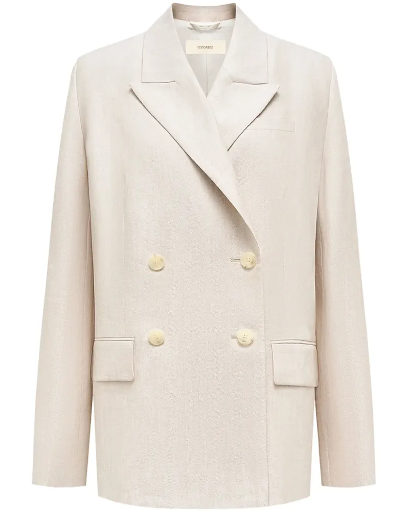 12 STOREEZ Doppelreihiger Blazer aus Leinen - Weiß Weiß