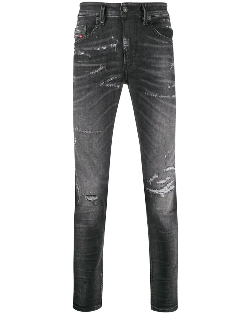 Diesel Schmale Distressed-Jeans - Schwarz Schwarz