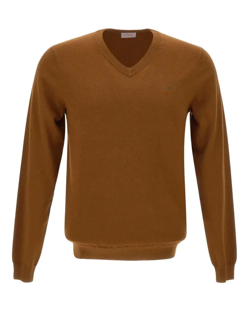 Sun68 Pullover mit V-Ausschnitt und Stickerei - Braun Braun