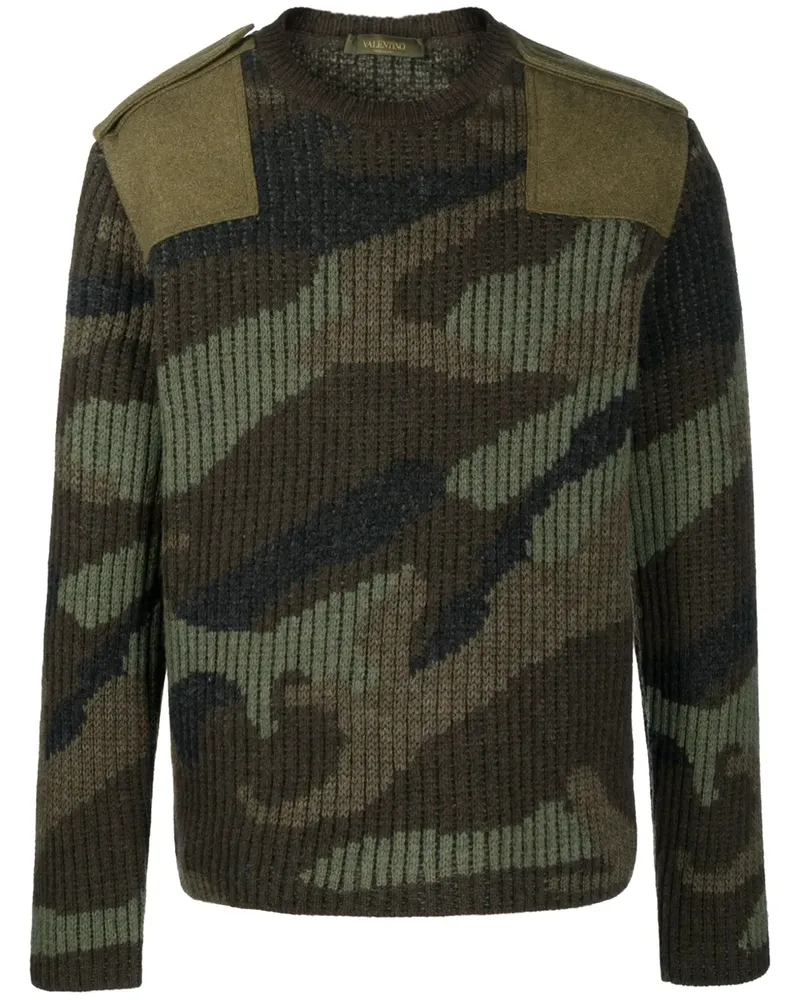 Valentino Garavani Gerippter Pullover mit Camouflage-Einsatz - Grün Grün