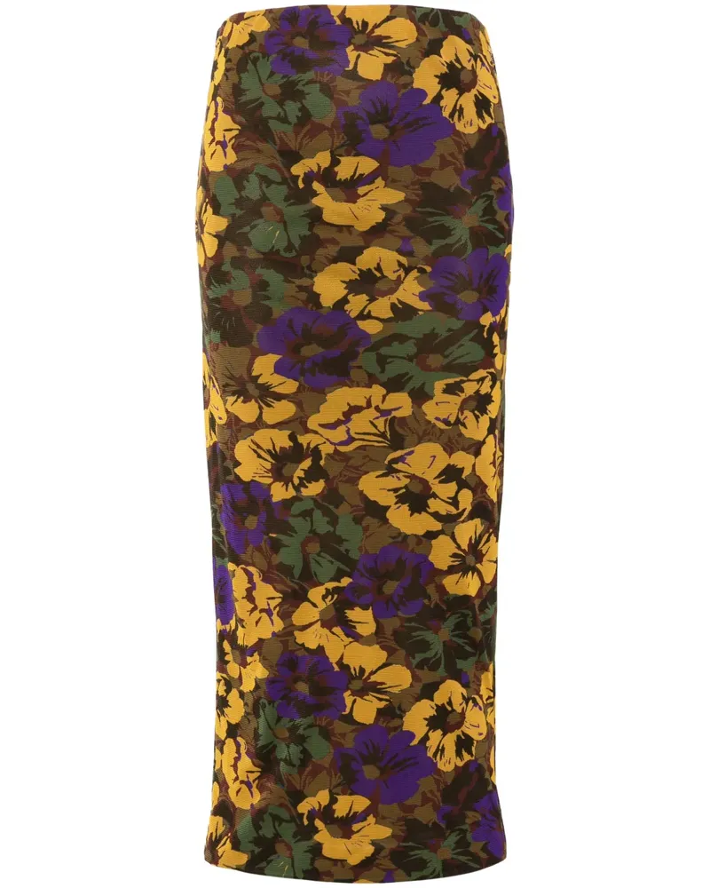 Saint Laurent Midikleid aus Tüll mit Blumen-Print - Braun Braun