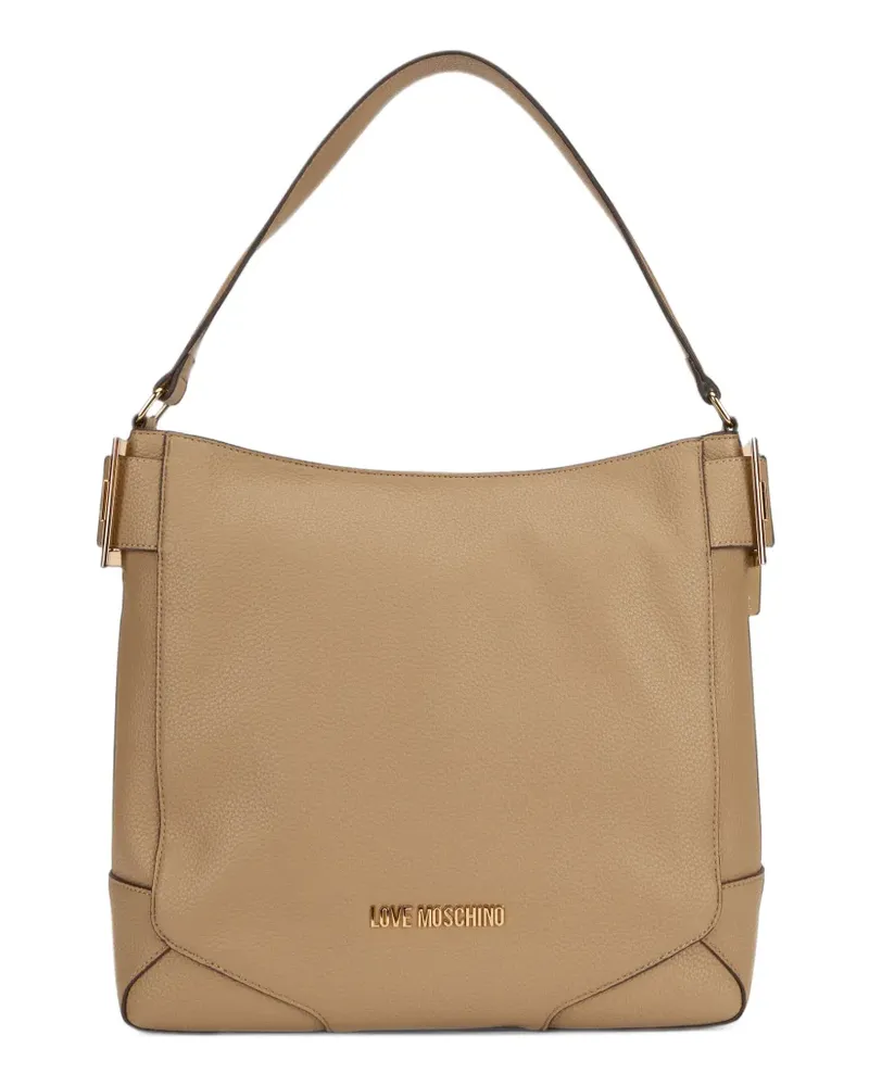 Moschino Gekörnte Schultertasche mit Logo-Schild - Nude Nude