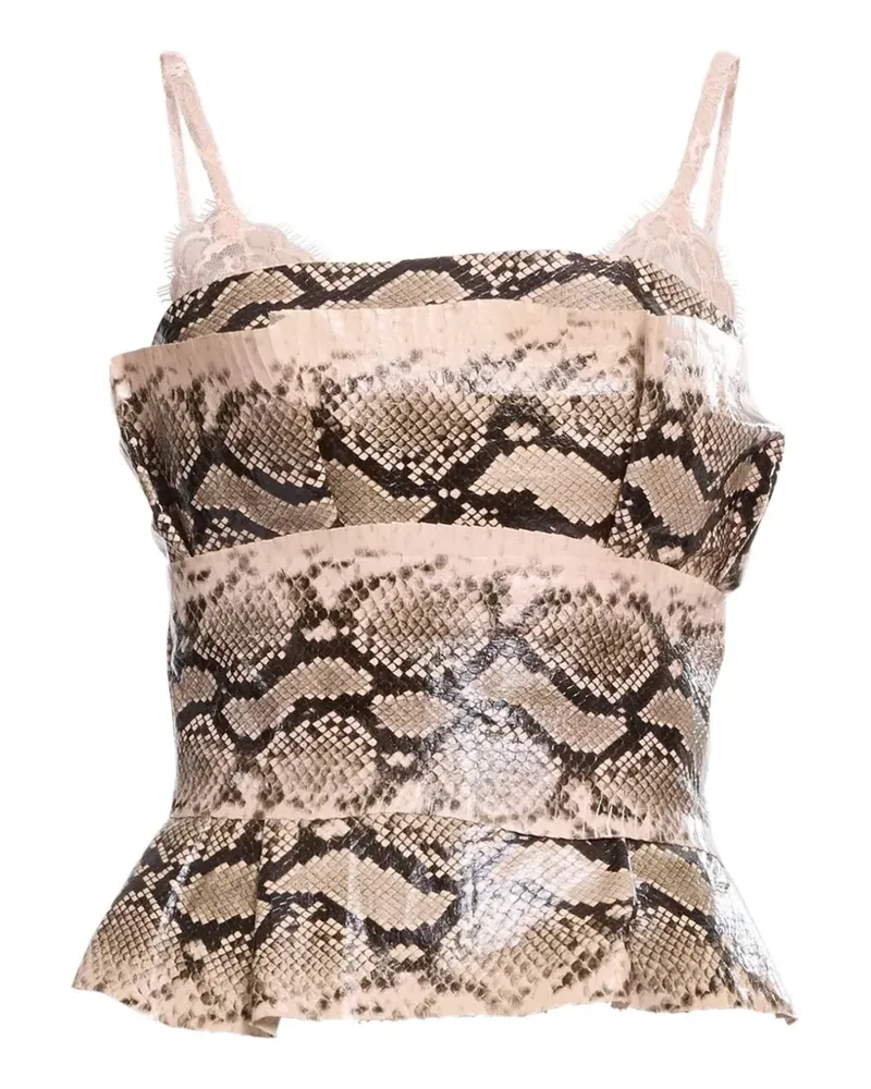 Elie Saab Lederkorsett mit Schößchen in Pythonleder-Optik - Nude Nude