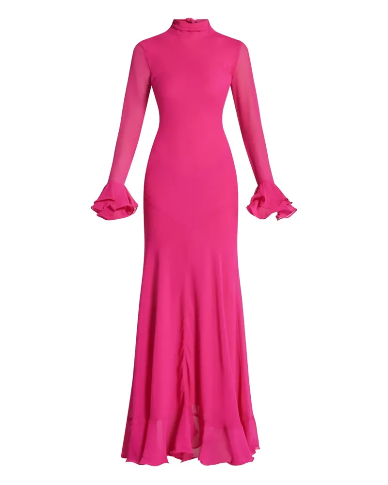 De La Vali Langärmeliges Kleid mit Rüschen - Rosa Rosa