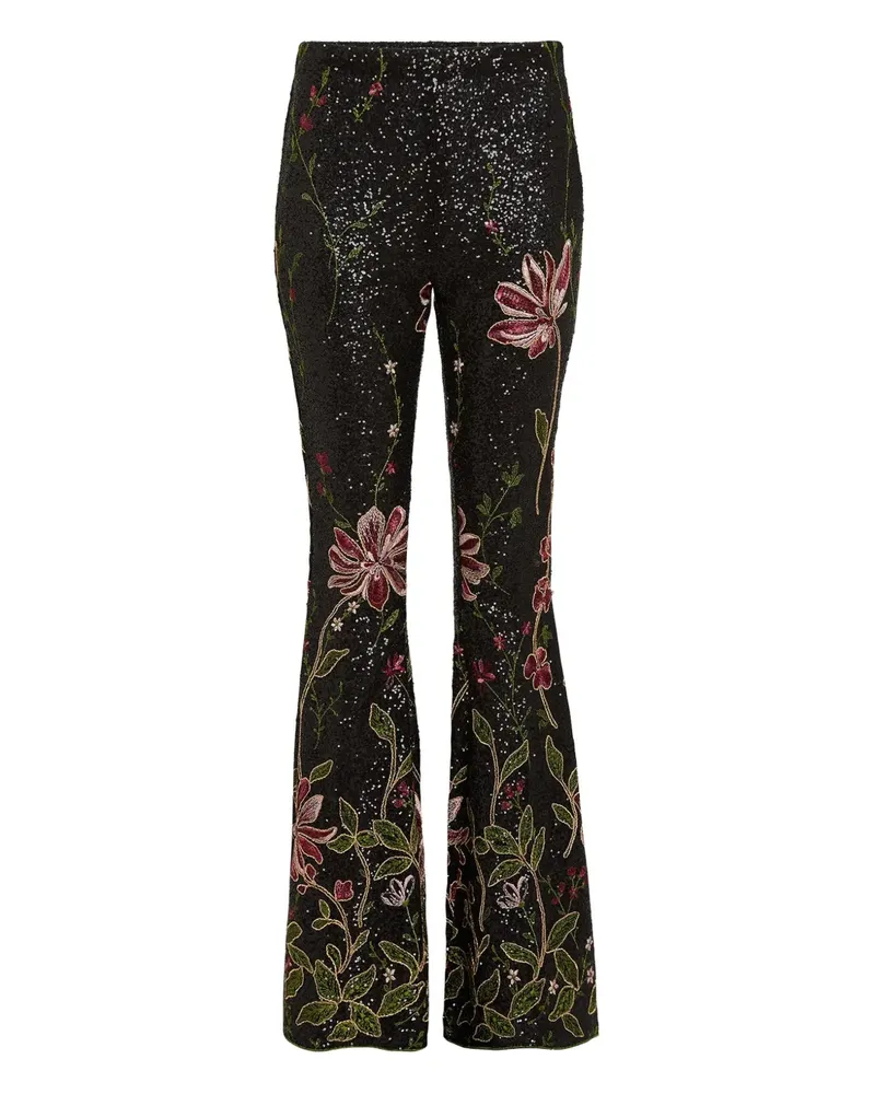 Giambattista Valli Ausgestellte Hose mit Paillettenblumen - Schwarz Schwarz